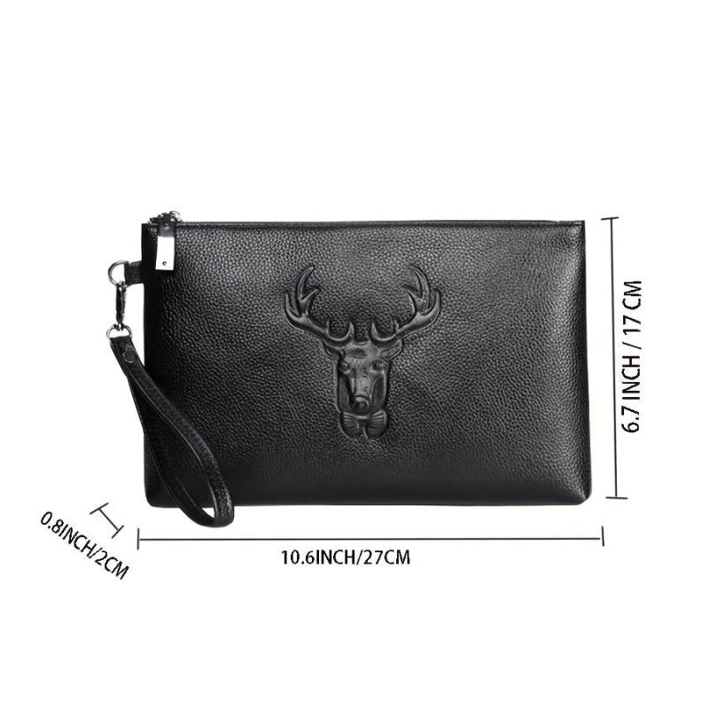 Men's Deer Pattern Handbag Large Capacity Clutch Bag