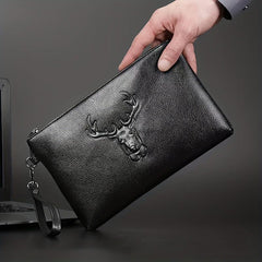 Men's Deer Pattern Handbag Large Capacity Clutch Bag