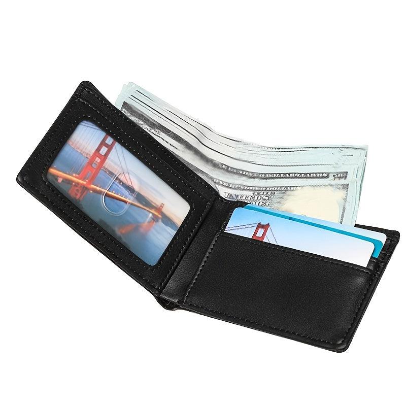 Leather Men Credit Card Holder Wallet Money Clip 6 Card Slots