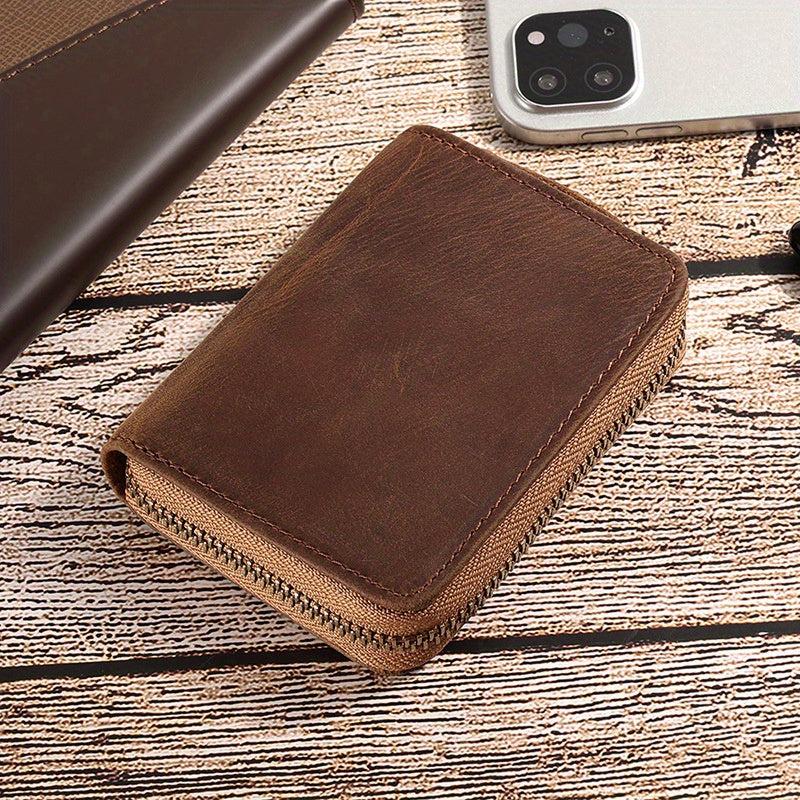 Men's RFID Blocking Leather Wallet Zipper Credit Card Holder
