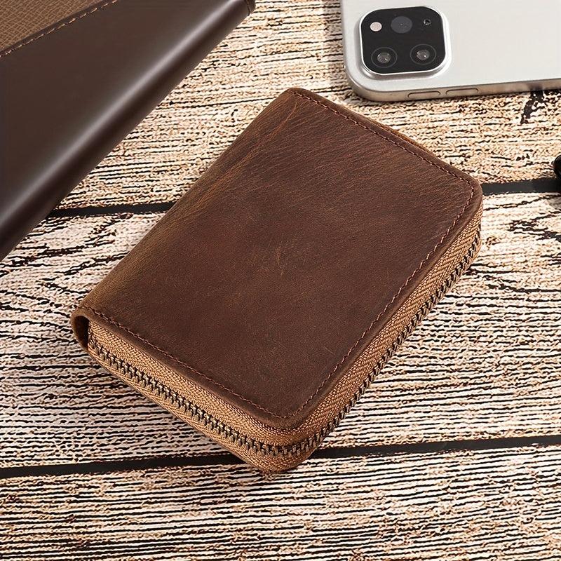 Men's RFID Blocking Leather Wallet Zipper Credit Card Holder