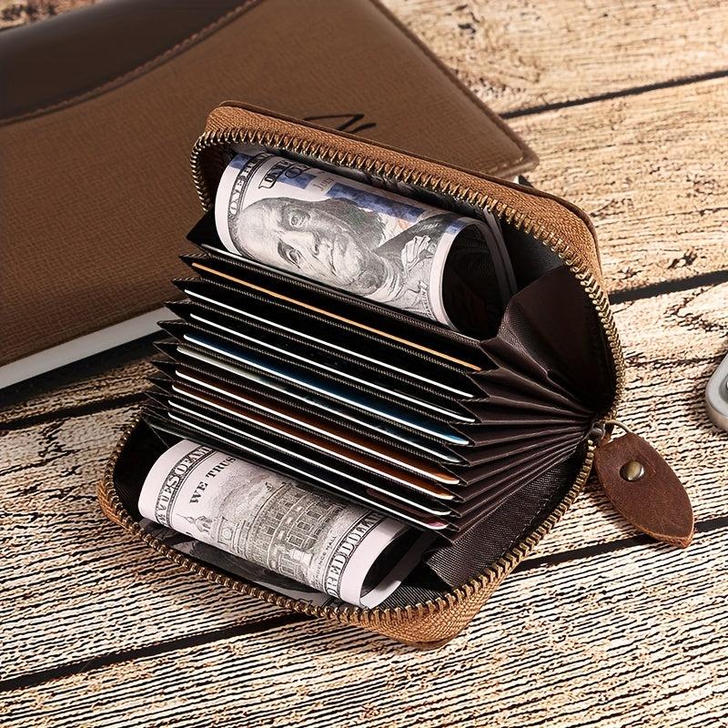 Men's RFID Blocking Leather Wallet Zipper Credit Card Holder