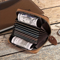 Men's RFID Blocking Leather Wallet Zipper Credit Card Holder