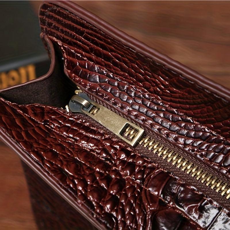 Men's Crocodile Pattern Clutch Envelope Bag Leather Handbag