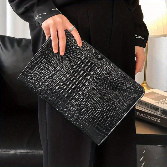 Men's Crocodile Pattern Clutch Envelope Bag Leather Handbag