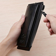 Vintage Men's Long Wallet Zipper Coin Purse Card Slots Ultra Thin Personalized