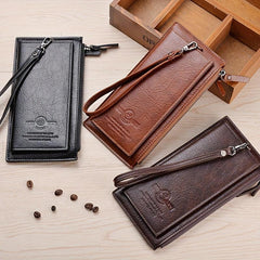 Vintage Men's Long Wallet Zipper Coin Purse Card Slots Ultra Thin Personalized