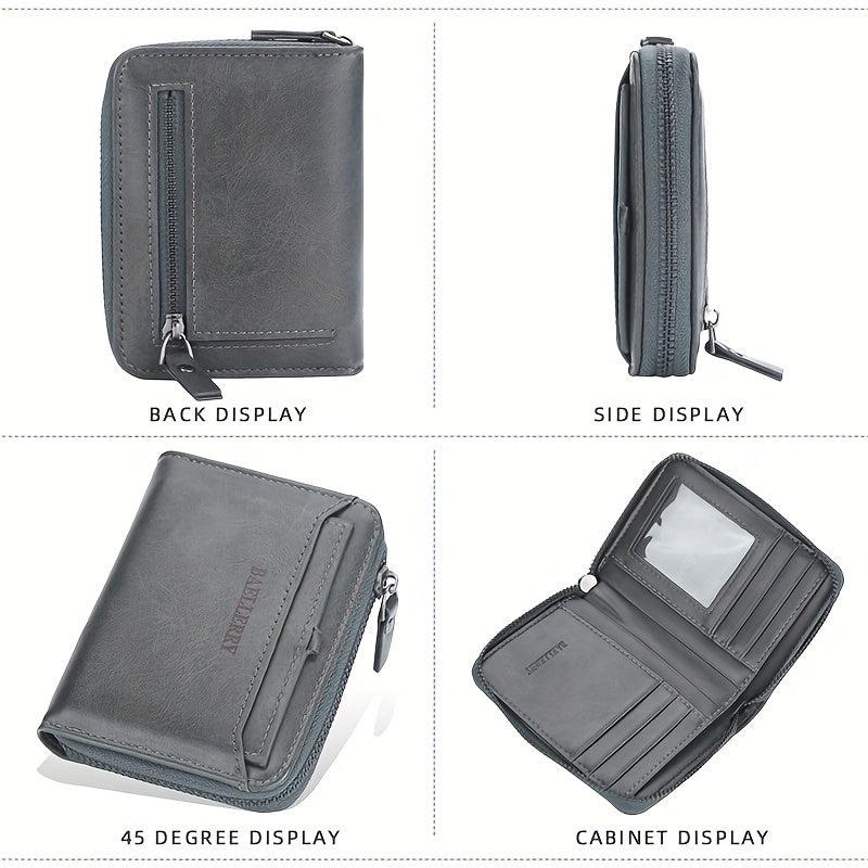 Men's Vintage Short Zipper Wallet With Card Slots PU Leather