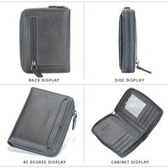 Men's Vintage Short Zipper Wallet With Card Slots PU Leather