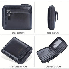 Men's Vintage Short Zipper Wallet With Card Slots PU Leather