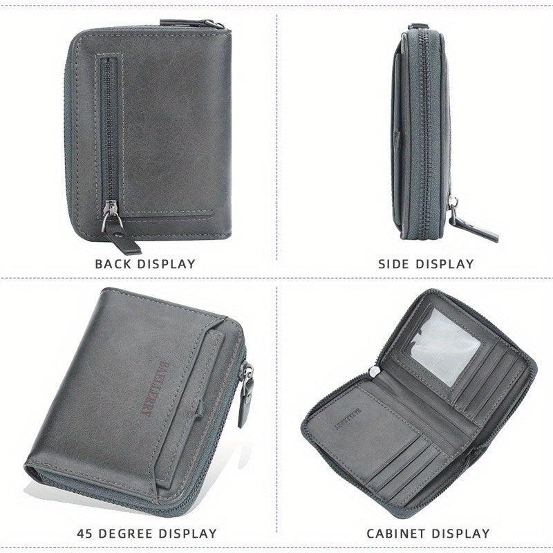 Men's Vintage Short Zipper Wallet With Card Slots PU Leather