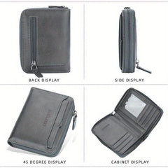 Men's Vintage Short Zipper Wallet With Card Slots PU Leather