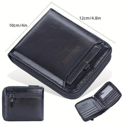 Men's Vintage Short Zipper Wallet With Card Slots PU Leather