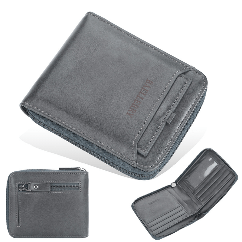 Men's Vintage Short Zipper Wallet With Card Slots PU Leather
