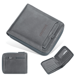 Men's Vintage Short Zipper Wallet With Card Slots PU Leather