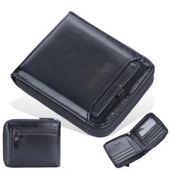 Men's Vintage Short Zipper Wallet With Card Slots PU Leather