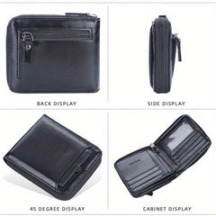 Men's Vintage Short Zipper Wallet With Card Slots PU Leather