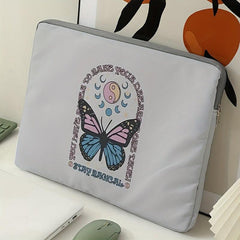 Printed Butterfly Skull Laptop Bag, Soft Surface, Zipper Case Bag