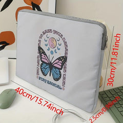 Printed Butterfly Skull Laptop Bag, Soft Surface, Zipper Case Bag