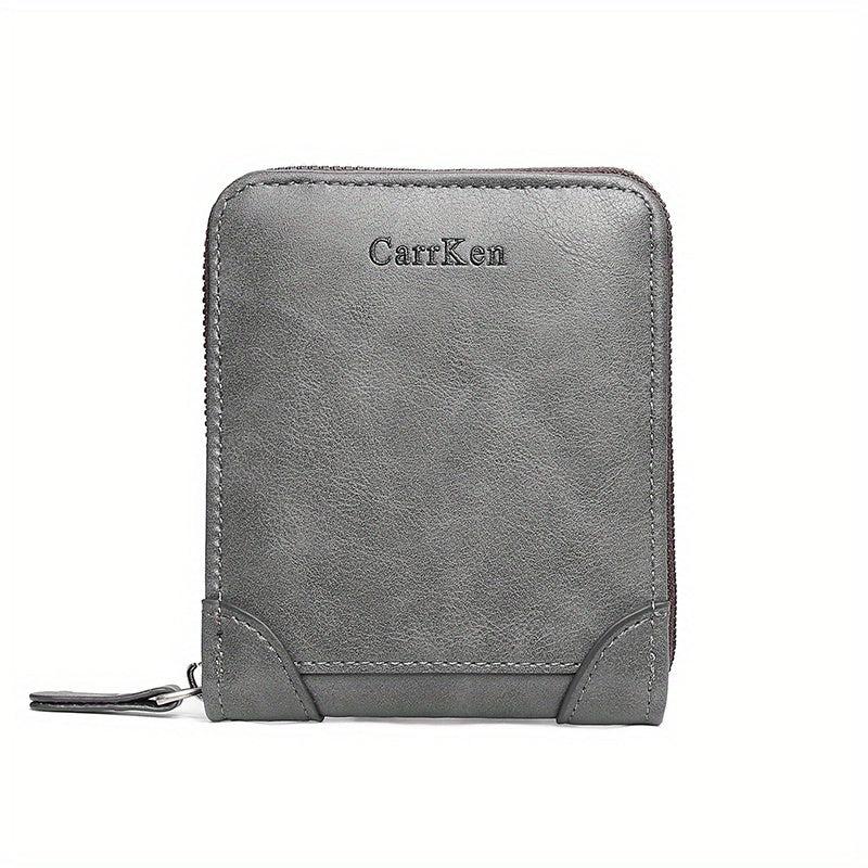Men's Business PU Leather Short Wallet Zipper Coin Purse Money Clip