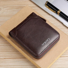 Men's Business PU Leather Short Wallet Zipper Coin Purse Money Clip