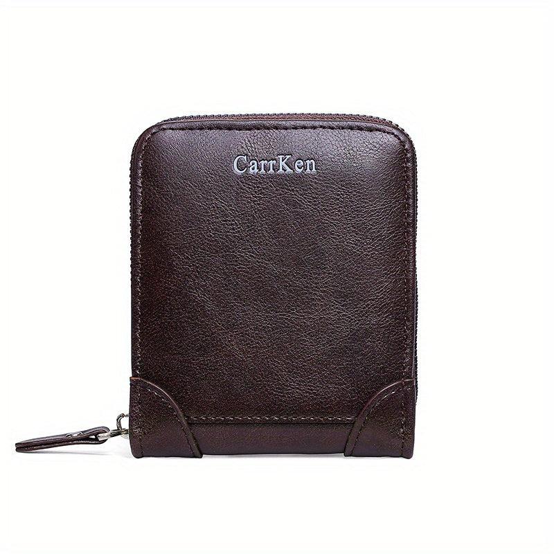 Men's Business PU Leather Short Wallet Zipper Coin Purse Money Clip