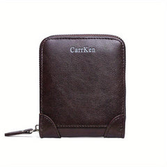 Men's Business PU Leather Short Wallet Zipper Coin Purse Money Clip