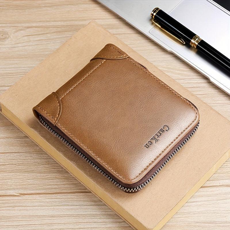 Men's Business PU Leather Short Wallet Zipper Coin Purse Money Clip