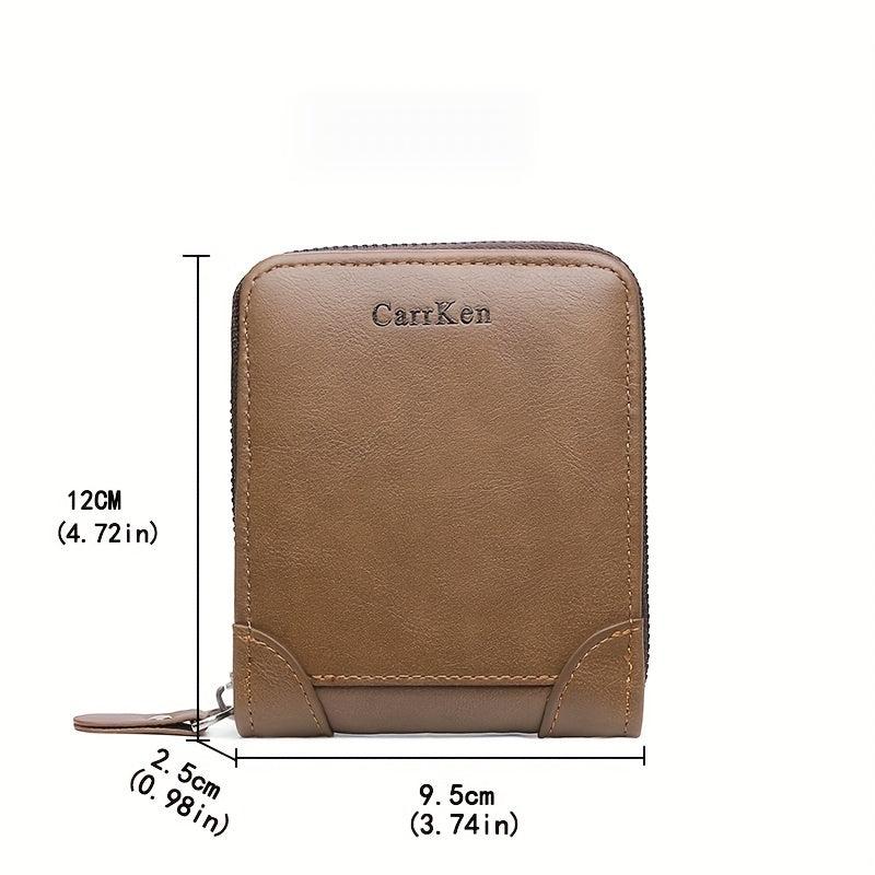 Men's Business PU Leather Short Wallet Zipper Coin Purse Money Clip