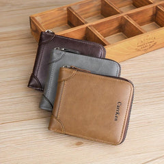 Men's Business PU Leather Short Wallet Zipper Coin Purse Money Clip