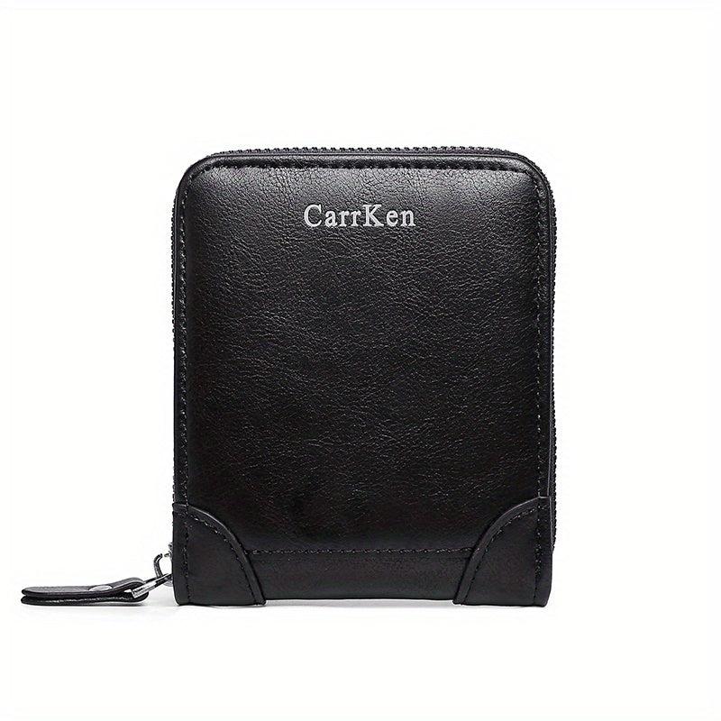 Men's Business PU Leather Short Wallet Zipper Coin Purse Money Clip