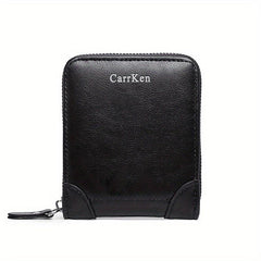 Men's Business PU Leather Short Wallet Zipper Coin Purse Money Clip