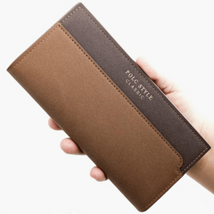 Men's Casual PU Leather Long Wallet Contrast Clutch Bag
