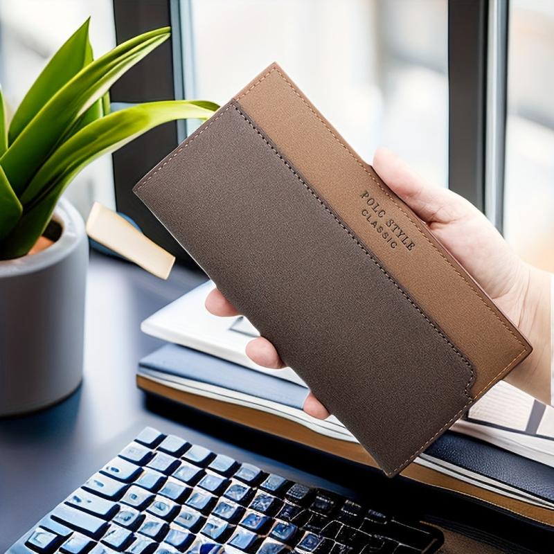 Men's Casual PU Leather Long Wallet Contrast Clutch Bag
