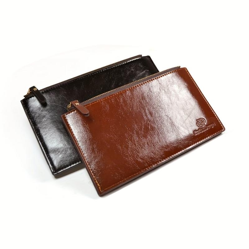 Men's PU Leather Long Wallet Zipper Card Slots Money Clip Coin Purse