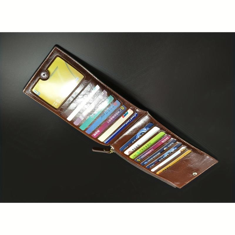 Men's PU Leather Long Wallet Zipper Card Slots Money Clip Coin Purse