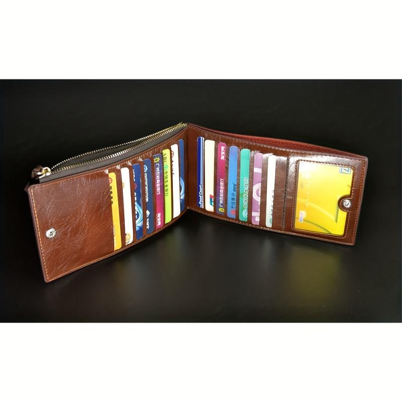 Men's PU Leather Long Wallet Zipper Card Slots Money Clip Coin Purse