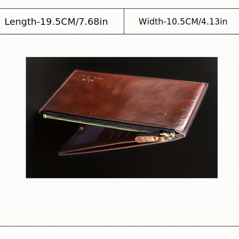Men's PU Leather Long Wallet Zipper Card Slots Money Clip Coin Purse