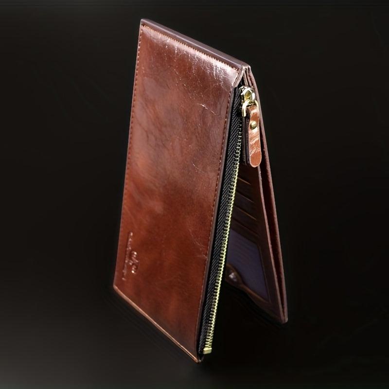 Men's PU Leather Long Wallet Zipper Card Slots Money Clip Coin Purse