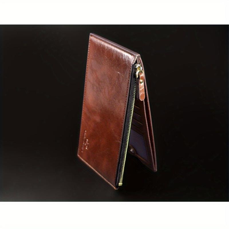 Men's PU Leather Long Wallet Zipper Card Slots Money Clip Coin Purse