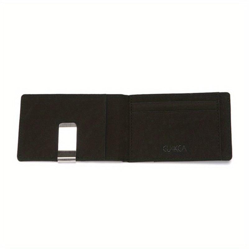 RFID Blocking Card Holder Stainless Steel Money Clip Men's PU Leather Wallet