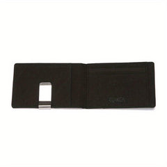 RFID Blocking Card Holder Stainless Steel Money Clip Men's PU Leather Wallet