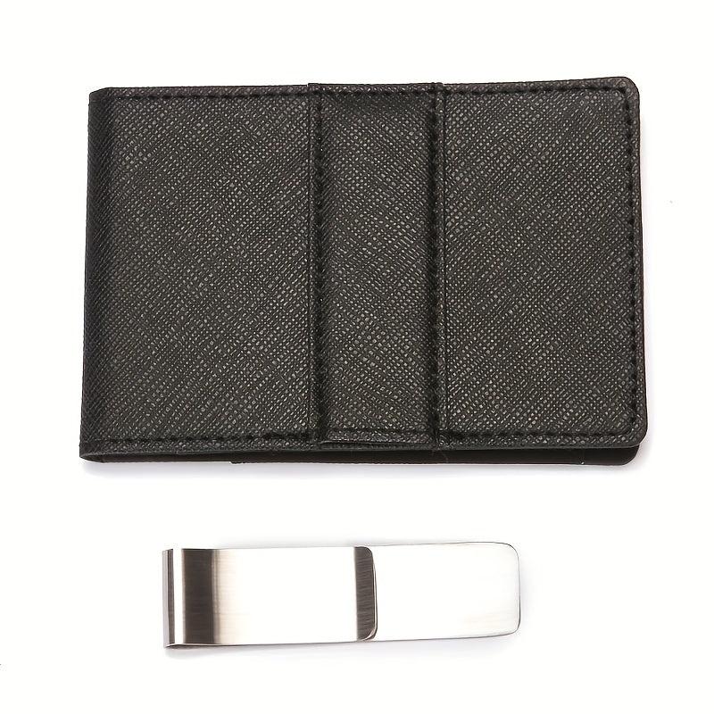 RFID Blocking Card Holder Stainless Steel Money Clip Men's PU Leather Wallet