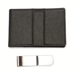 RFID Blocking Card Holder Stainless Steel Money Clip Men's PU Leather Wallet