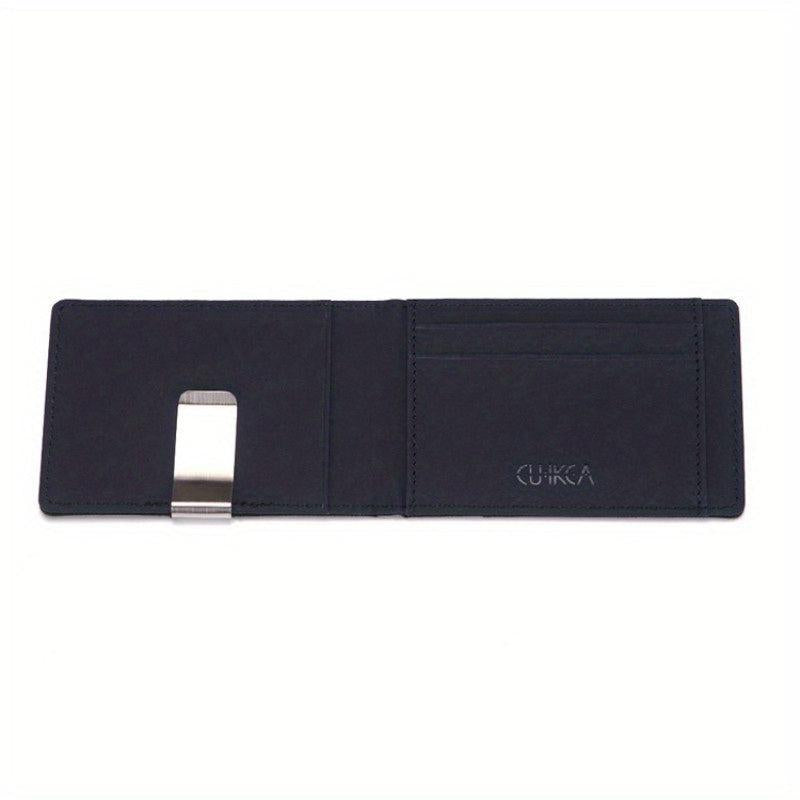 RFID Blocking Card Holder Stainless Steel Money Clip Men's PU Leather Wallet