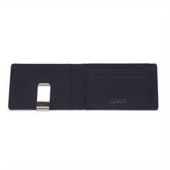 RFID Blocking Card Holder Stainless Steel Money Clip Men's PU Leather Wallet