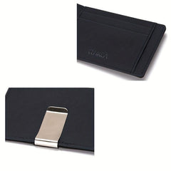 RFID Blocking Card Holder Stainless Steel Money Clip Men's PU Leather Wallet
