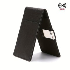 RFID Blocking Card Holder Stainless Steel Money Clip Men's PU Leather Wallet