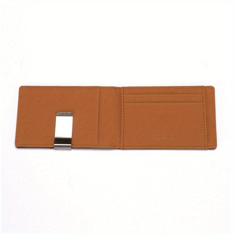 RFID Blocking Card Holder Stainless Steel Money Clip Men's PU Leather Wallet