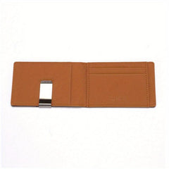 RFID Blocking Card Holder Stainless Steel Money Clip Men's PU Leather Wallet